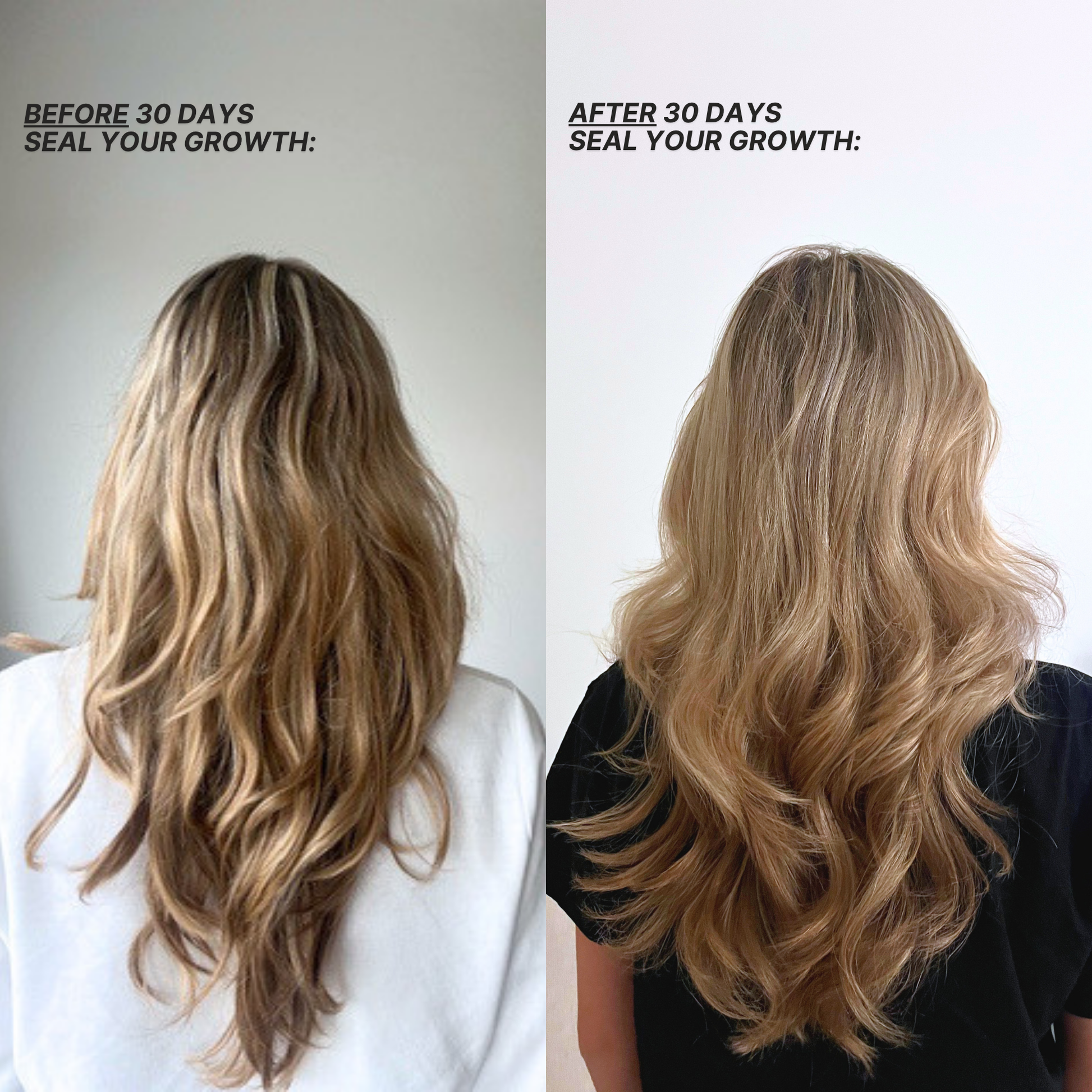 Before and after comparison of hair growth with text indicating a 30-day period.